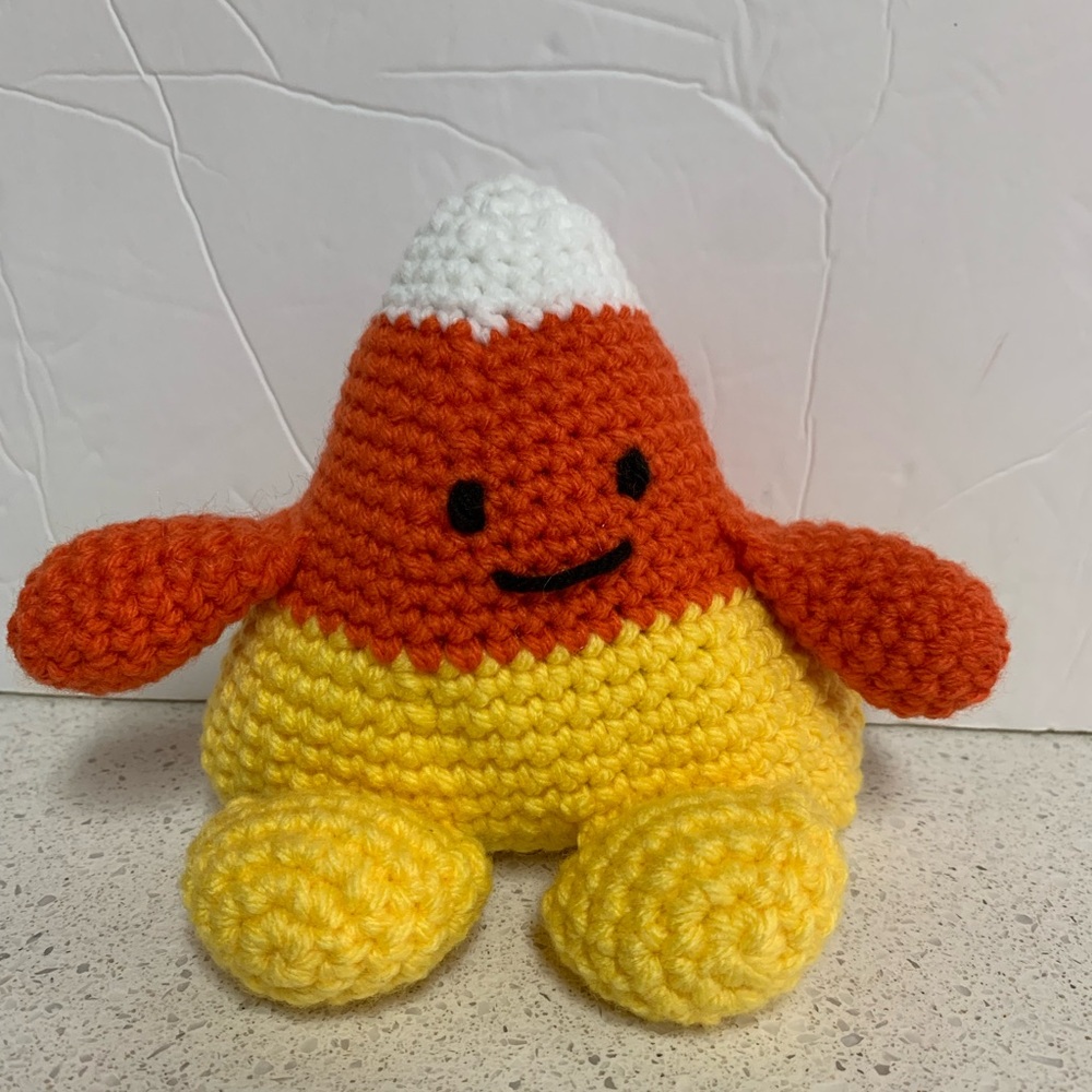 Candy Corn Decor or Stuffed Toy New Handmade Crochet 5" X 5"